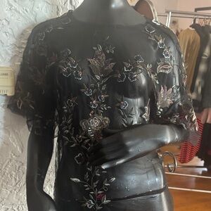 Zara Black Sheer Floral Blouse